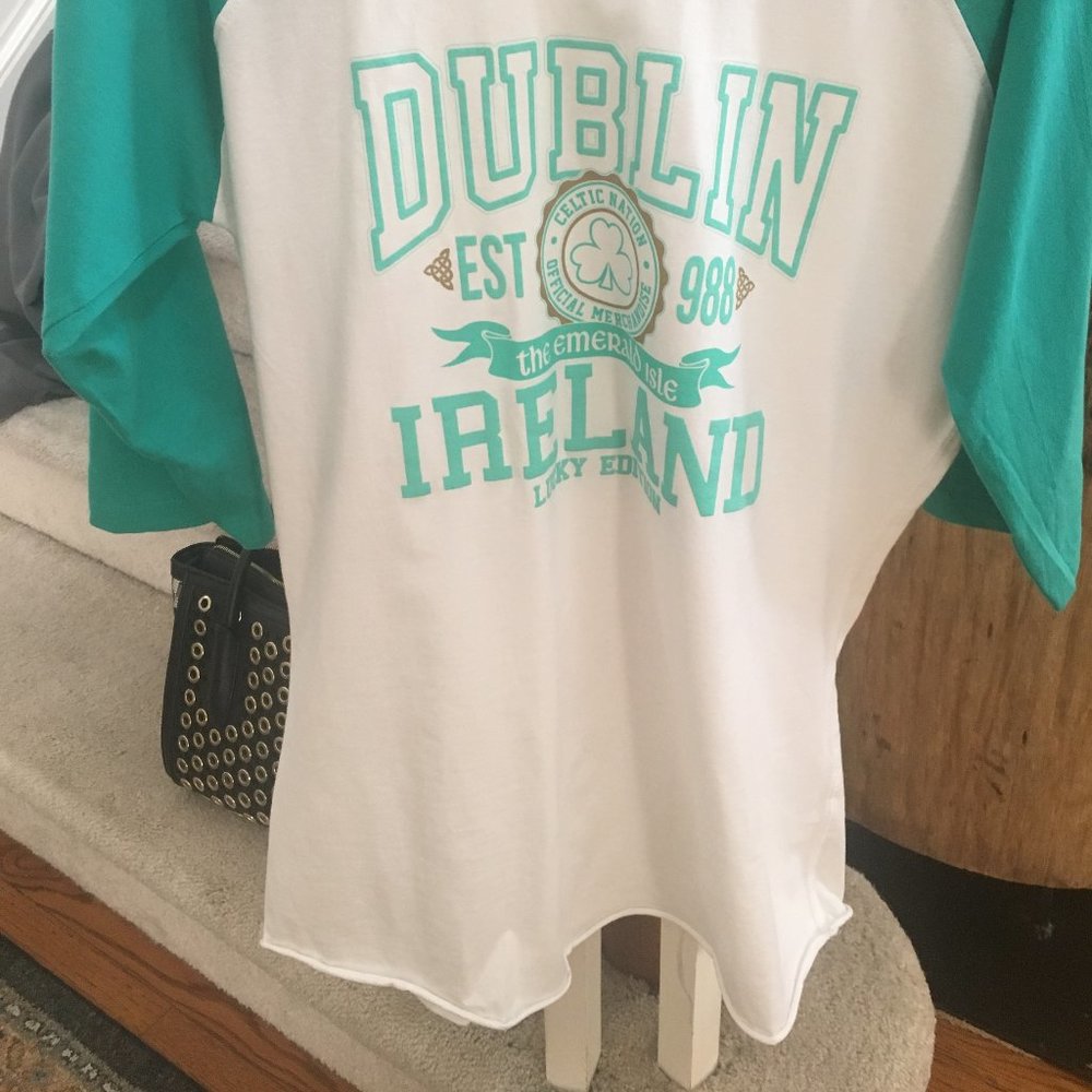 Aqua and White Ireland Raglan Sleeve T-shirt - Picture 2 of 3
